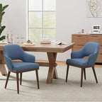 Wooden Dining Chairs Set of 2, Modern Fabric Upholstered Dining Room Chair, Kitchen Side Chairs, Farmhouse Dinner Chair with Open Back for Kitchen, Blue