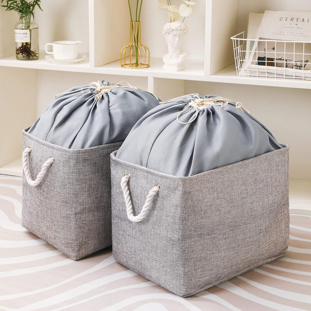 combocube 16 x 12 x 12 Inch Fabric Storage Bins for Shelves, Linen Storage Organizer Storage Basket with Ropes for Laundry, Home, Closet, Office, Clothes, Toys Organizer