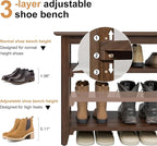 Wooden Storage Shoe Bench, Entryway Bench with 3-Tiers Height Adjustable, Shoe Rack Front Doors Entrances for Hallway Living Room,Mudrooms (Brown,39.4")