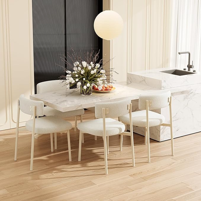 Dining Chair Set of 6 Upholstered Chairs for Kitchen Dining Room Mid Century Modern Table Chairs for Waiting Living Room, White
