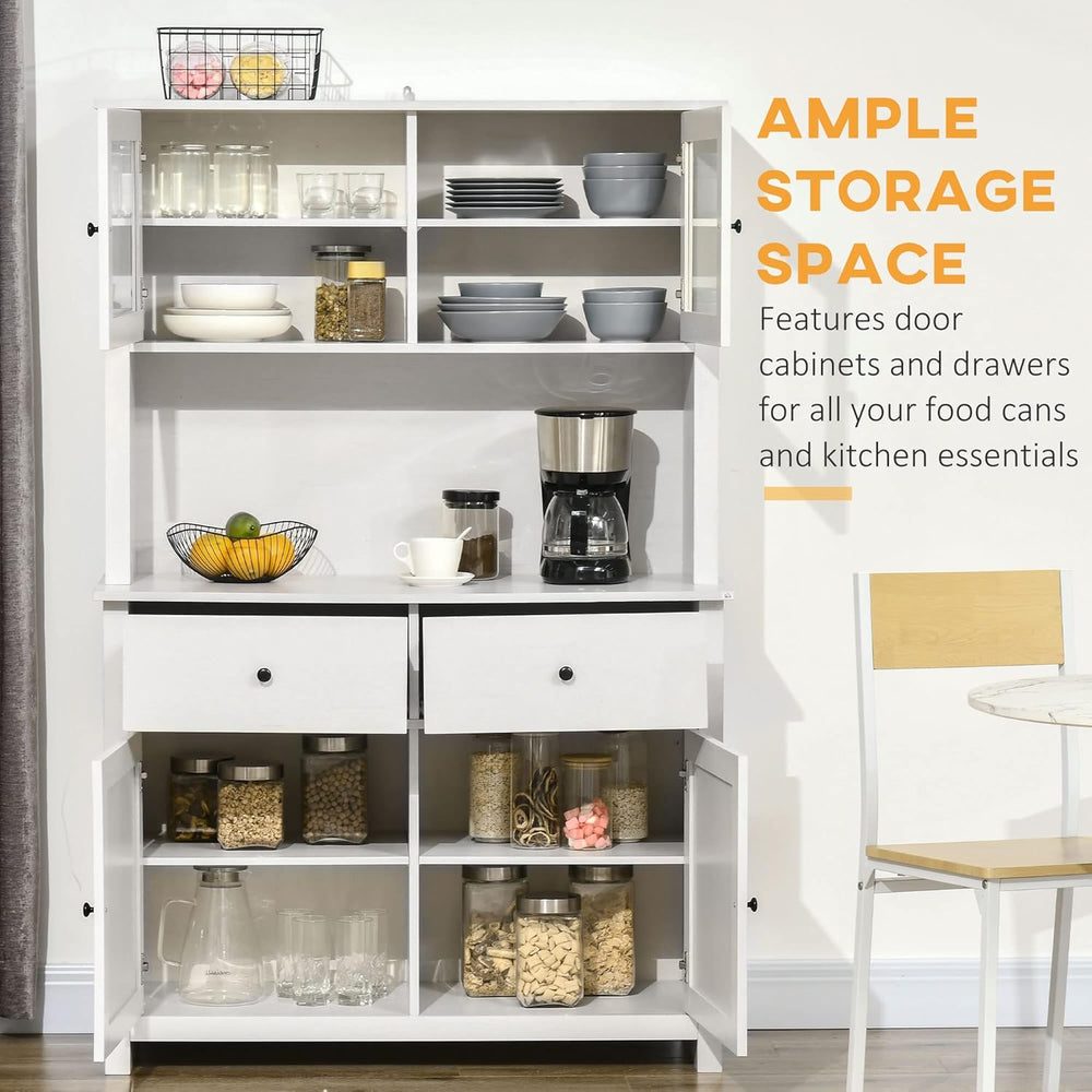 HOMCOM 63.5" Kitchen Buffet with Hutch, Pantry Storage Cabinet with 4 Sh...