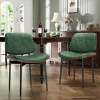 Dining Chairs Set of 4, Dining Room and Kitchen Chairs, Mid Century Modern Accent Chair, Upholstered PU Leather Chairs for Vanity with Walnut Bentwood and Metal Legs, Green