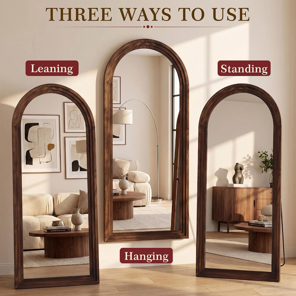 76"x34" Arched Full Length Mirror, Large Wood Floor Mirror, Walnut