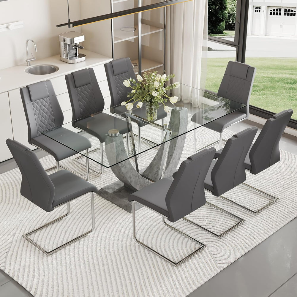 71" Glass Dining Table, Modern Kitchen Table for 6-8, Large Rectangle Di...