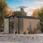 Patiowell 8x10 FT Outdoor Storage Shed, Large Garden Tool Metal Shed with Sloping Roof and Double Lockable Door, Outdoor Shed for Backyard Garden Patio Lawn, Brown