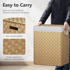 Foldable Laundry Hamper Basket with Lid by Fiona's magic, Handwoven 96L Large Clothes Hamper with Removable Liner Bags, Collapsible Tall Hamper for Bedroom, Bathroom and Dorm Organizer, Natural