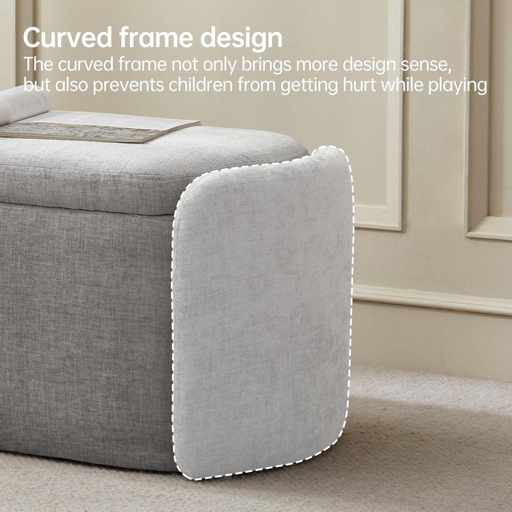 VKNOW 46" Oval Storage Ottoman Bench, Upholstered End of Bed Bench Ottom...