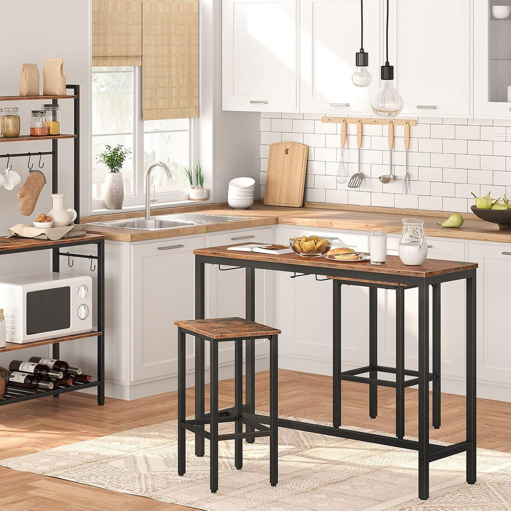 HOOBRO Bar Table Set, Pub Tables Bar Height with Stools Set of 2, Bar Chairs Under Counter Height Table for Small Spaces, Industrial Dining Table Sets for Kitchen, Living Room, Parties BF54BT01
