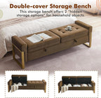 67" Storage Bench for Bedroom, End of Bed Bench King Size, Brown | Double Lids Storage Ottoman Bench with Golden Legs, Upholstered Velvet Bench for Foot of Bed Window Living Room Entryway
