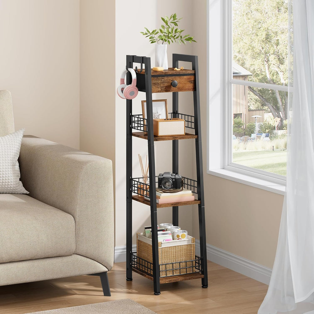 Gewudraw 4-Tier Narrow Ladder Shelf with Drawer, Bathroom Table Stand for Sma...