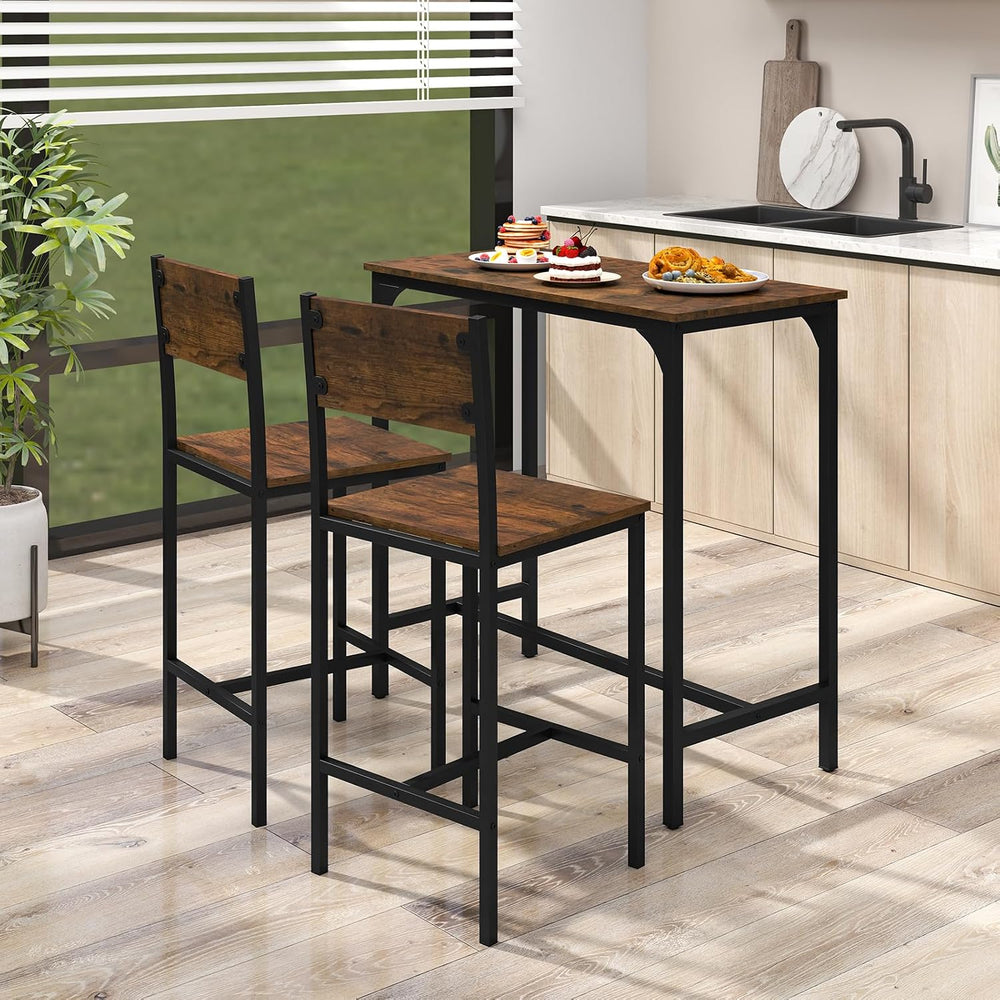 GOFLAME 3-Piece Bar Table Set, Counter Height Pub Table & 2 Barstools wit...