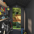 Patiowell 4 x 8 FT Plastic Outdoor Storage Shed with Floor, Garden Tool Shed with Two Windows and Single Lockable Door for Garden, Backyard, Lawn, Easy to Install (Dark Grey) (Fit-it Shed)