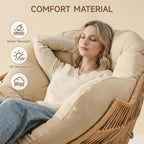 ONBRILL Papasan Rocking Chair with Ottoman, Oversized Papasan Chair, Beige | Indoor & Outdoor Rocker Chair with Padded Cushion for Living Room, Patio, Garden