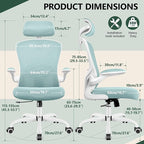 FelixKing Ergonomic Office Chair with Adjustable High Back, Breathable Mesh, Lumbar Support, Flip-up Armrests, Executive Rolling Swivel Comfy Task Computer Chair for Home Office (Light Blue)