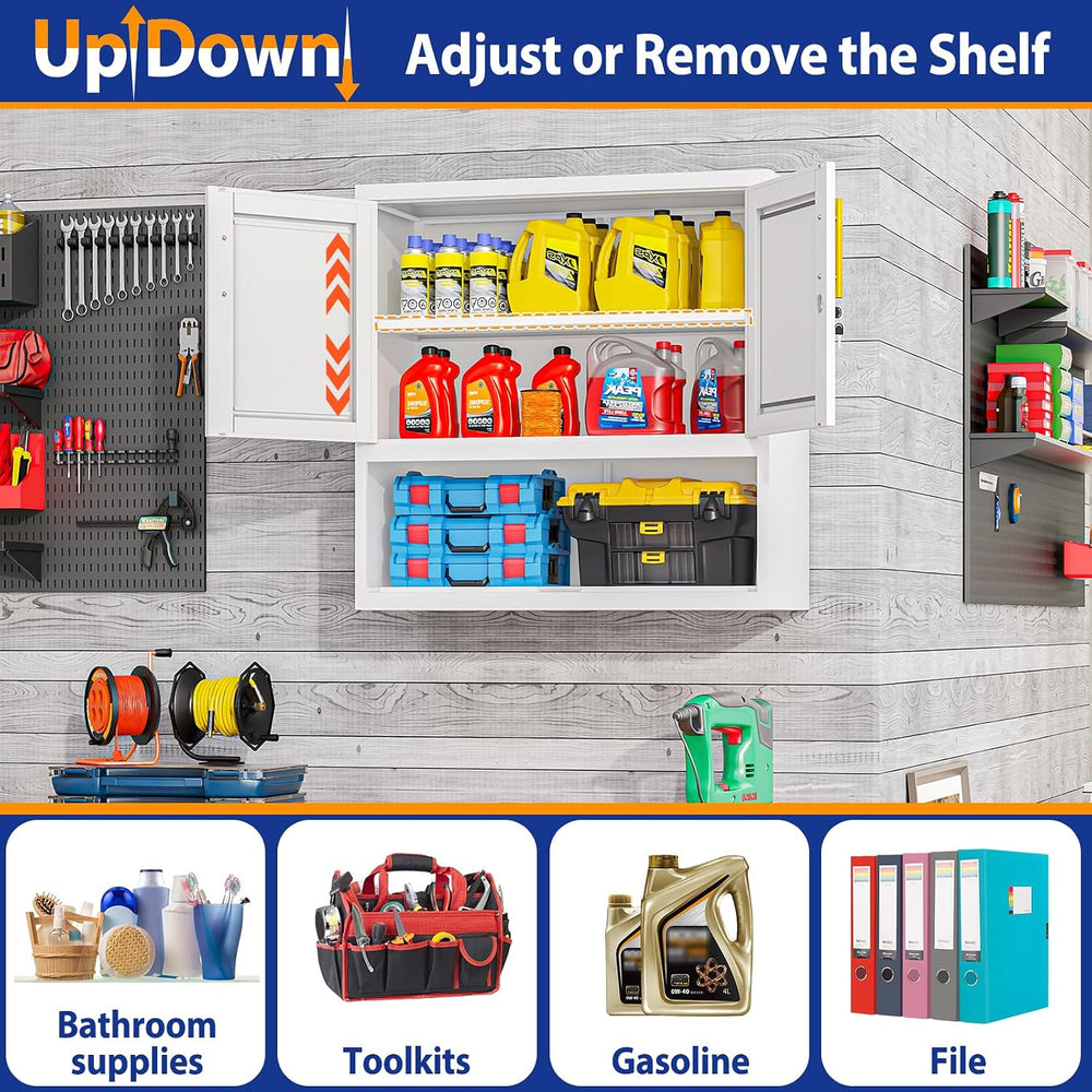 GAIOUS Metal Garage Wall Cabinet with Lock, Wall Mounted Steel Tool Cabinet w...