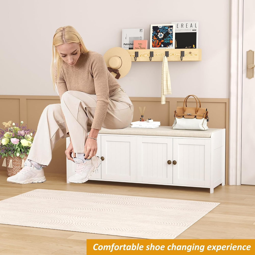 HOMEFORT 48.4" Shoe Storage Bench with Cushion, Entryway Bench with Padd...