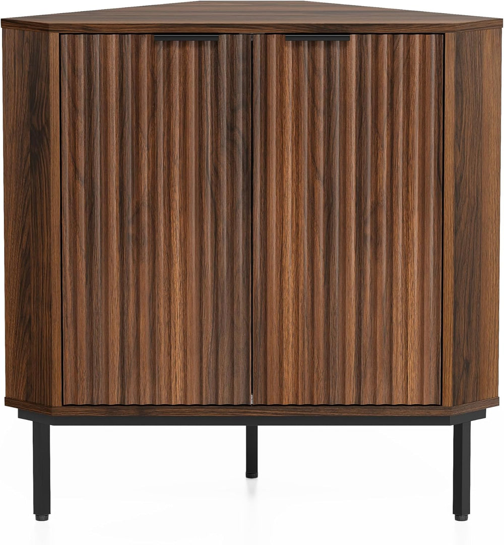 Fluted Corner Cabinet, Modern Small Floor Storage Cabinet with Adjustable She...