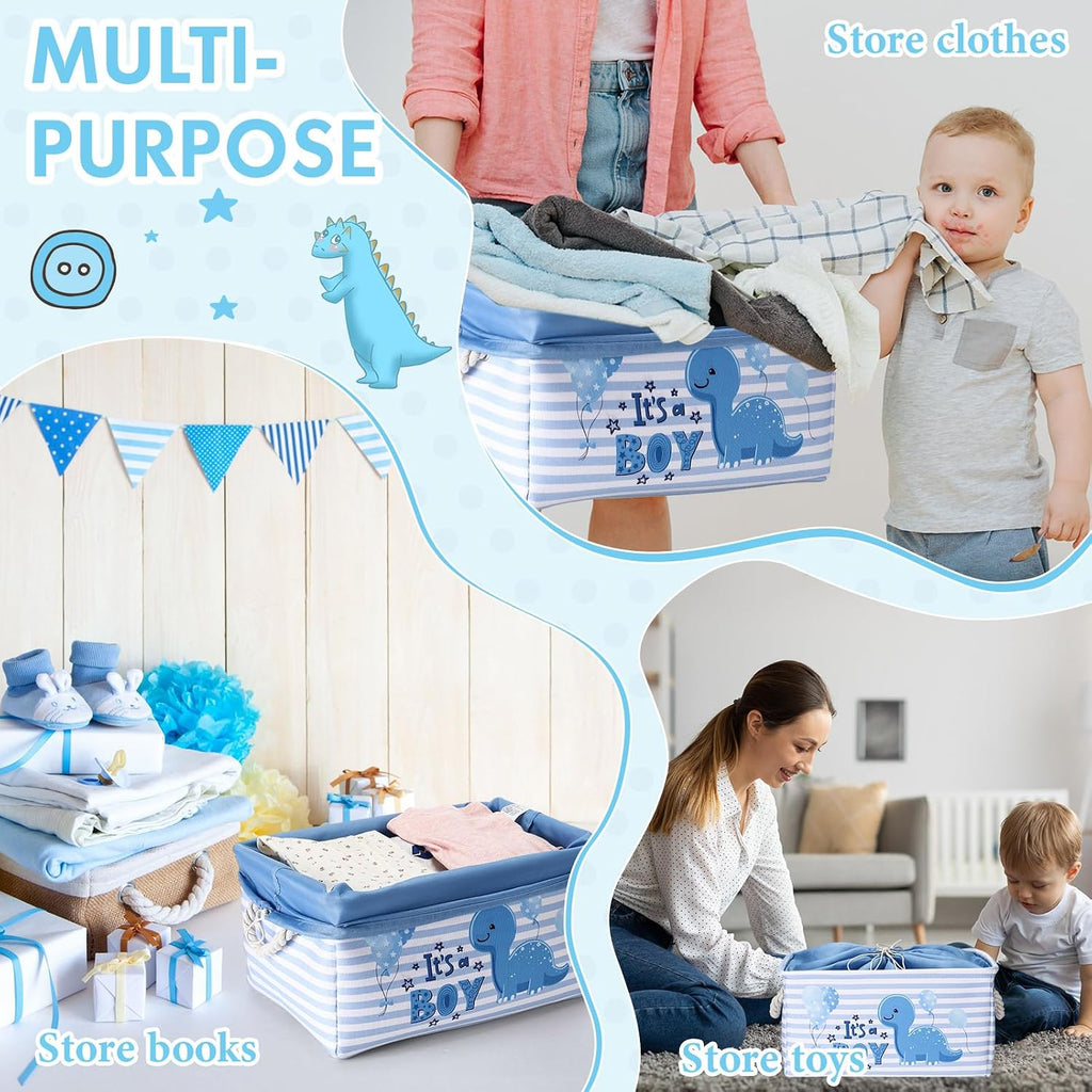 Nursery Storage Dinosaur Baby Storage Basket for Baby Shower Dinosaur Basket with Drawstring Closure 15.75 x 11.81 x 8.27 Inches Collapsible Gift Bin for Diaper Toy Nursery Room