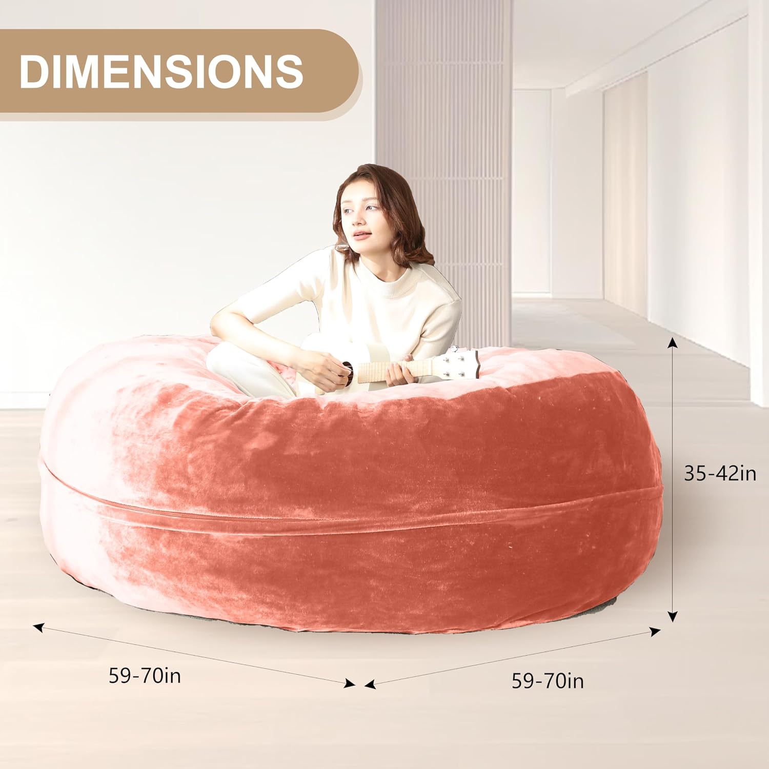 Bean Bag Chair for Adults Soft Comfy Bean Bag for Adults, Cozy Reading Chair, Large Round Bean Bag Couch, Versatile Living Room & Bedroom Chairs (Pink, 5FT)
