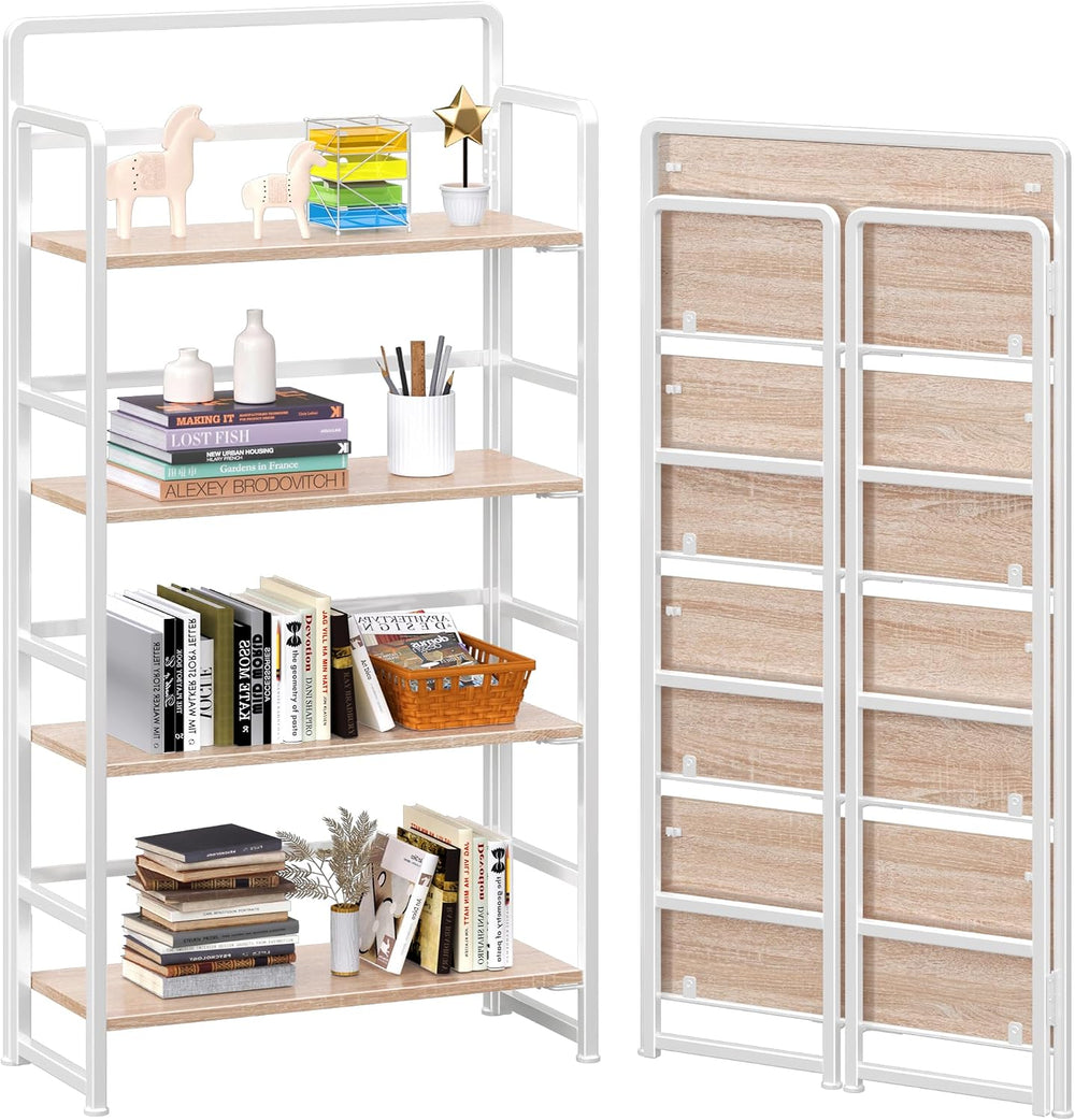4NM No Assembly Folding Bookshelf Book Shelves, 4-Tier 54"" H Colla...