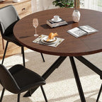 47.2" 5-Piece Round Dining Table Set for 4, Modern Wood Dining Table with 4 Upholstered Chairs, Kitchen & Dining Room Table Set with Metal Base for Apartment, Small Space, Walnut Table+4 Balck Chairs