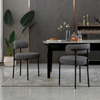 DYHOME Dark Grey Dining Chairs Set of 2, Mid-Century Modern Dining Chairs, Kitchen Dining Room Chairs, Curved Backrest Round Upholstered Boucle Sherpa Dining Chair with Black Metal Legs