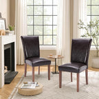 Parsons Dining Chairs Set of 2, Upholstered Nailhead PU Leather Dining Room Kitchen Side Chair with Thick Cushions and Wood Legs, Dark Brown