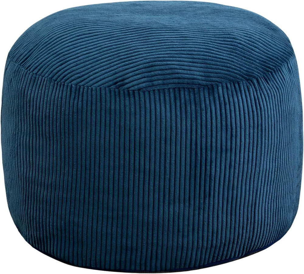 Round Stuffed Pouf Ottoman (Blue, 26" D x 26" W x 18" H)