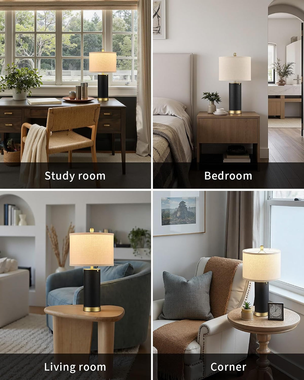 KDG 23.4" Black PU Leather Table Lamps for Living Room Set of 2