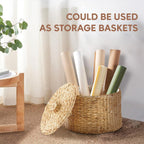 Greenatural Water Hyacinth Storage Baskets Set of 2, Handwoven Round Organizers with Lids and Plastic Liners, 2 Sizes, Decorative Wicker Bins for Home, Bedroom, Bathroom, Kitchen, Office