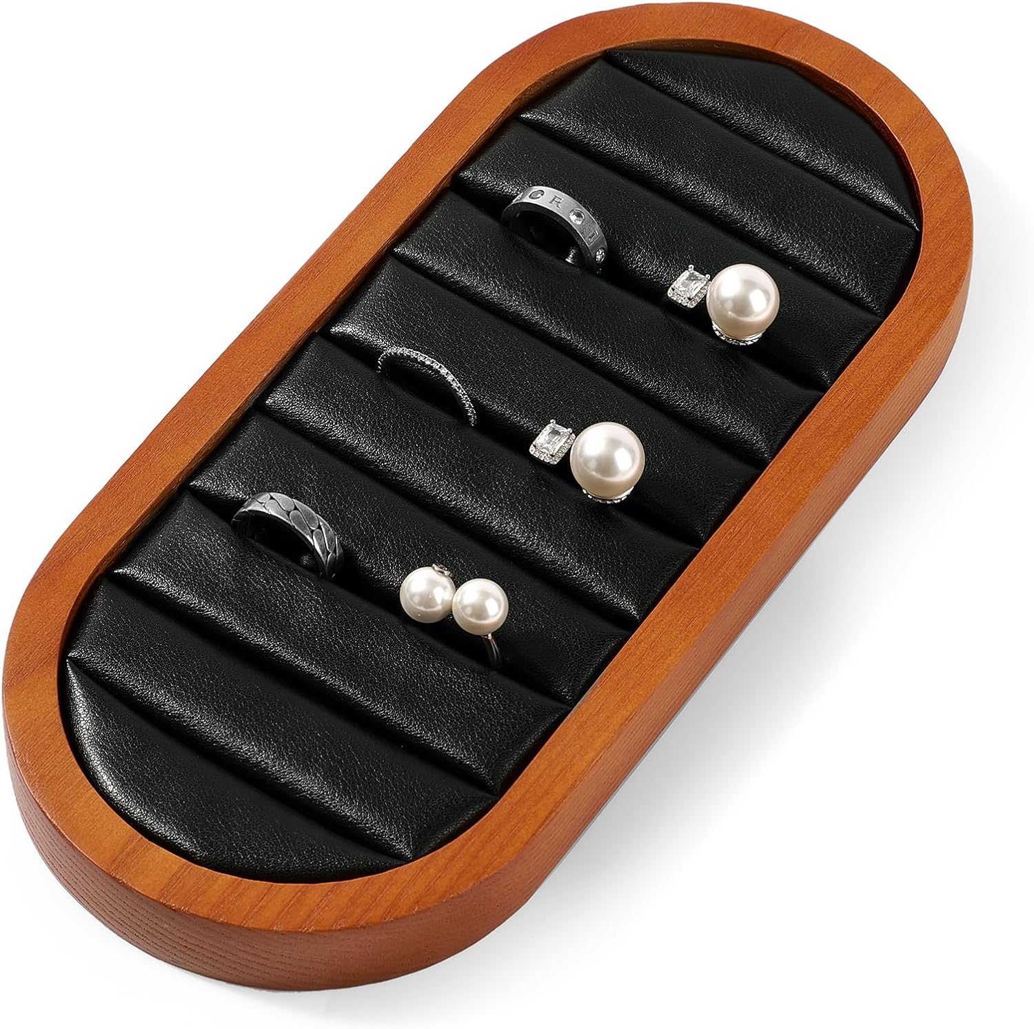 Solid Wood Jewelry Display Tray for Rings & Stud Earrings - Black Small Jewelry Organizer Tray for Retail Store, Home Vanity or Gift (9.45"x4.33")