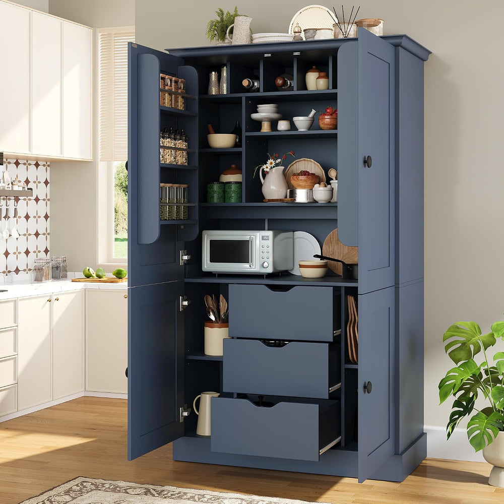 71" H Large Kitchen Pantry with 4 Doors, Freestanding Buffet with 3 Draw...