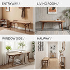 Farmhouse Wood Bench Seat Small Rattan Cane Bench Wicker Bench for End of Bed Living Room Entryway Foyer Indoor, Hand Woven