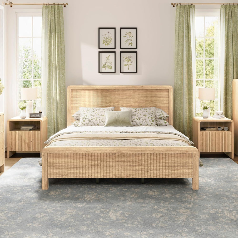 AMERLIFE 3-Piece Modern Fluted King Bedroom Furniture Set, Natural Oak