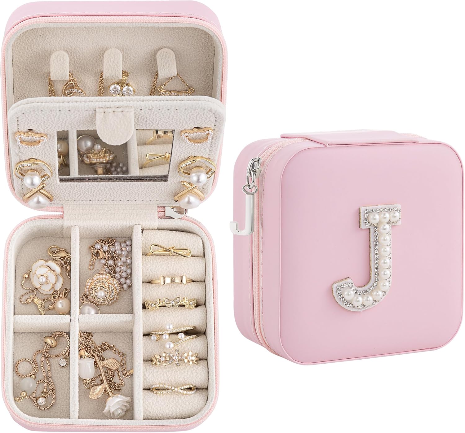 Birthday Gifts for Women - Initial & Travel Jewelry Case, Organizer for Wife, Girlfriend, Bridesmaid or Graduation
