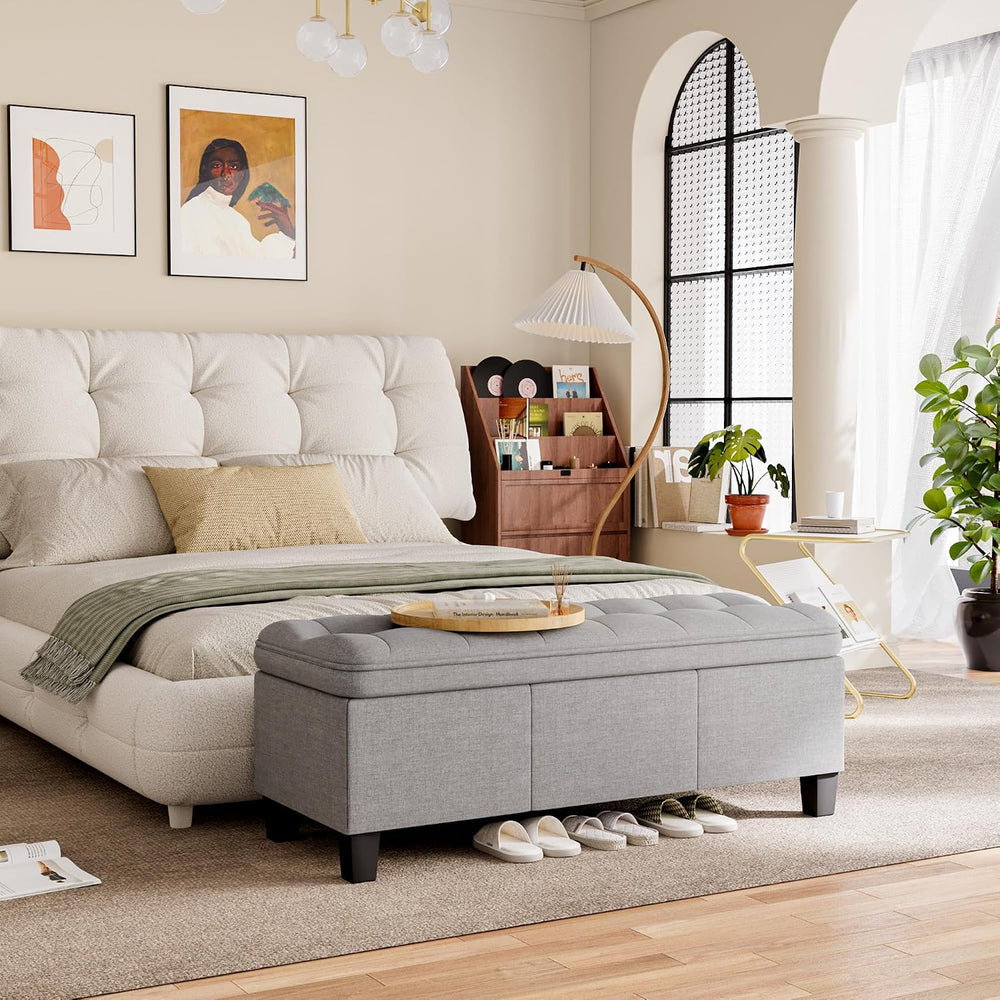 YESHOMY 47 Inches Ottoman with Storage, Light Grey Linen | Storage Bench with...