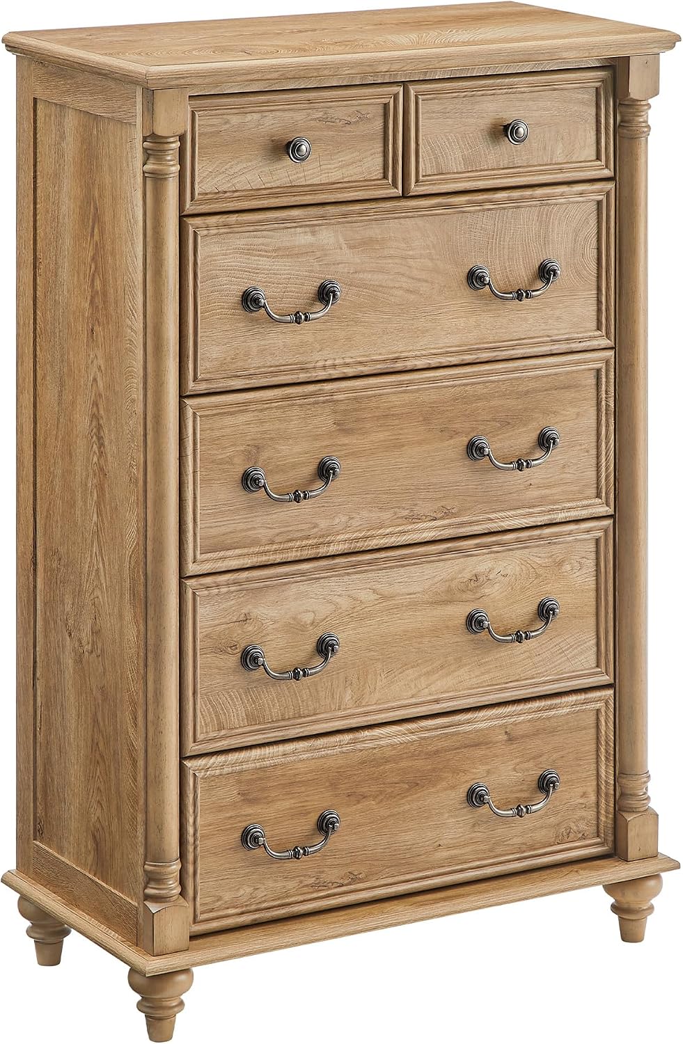T4TREAM Farmhouse 6-Drawer Dresser with Solid Wood Feet, Light Tree Knot