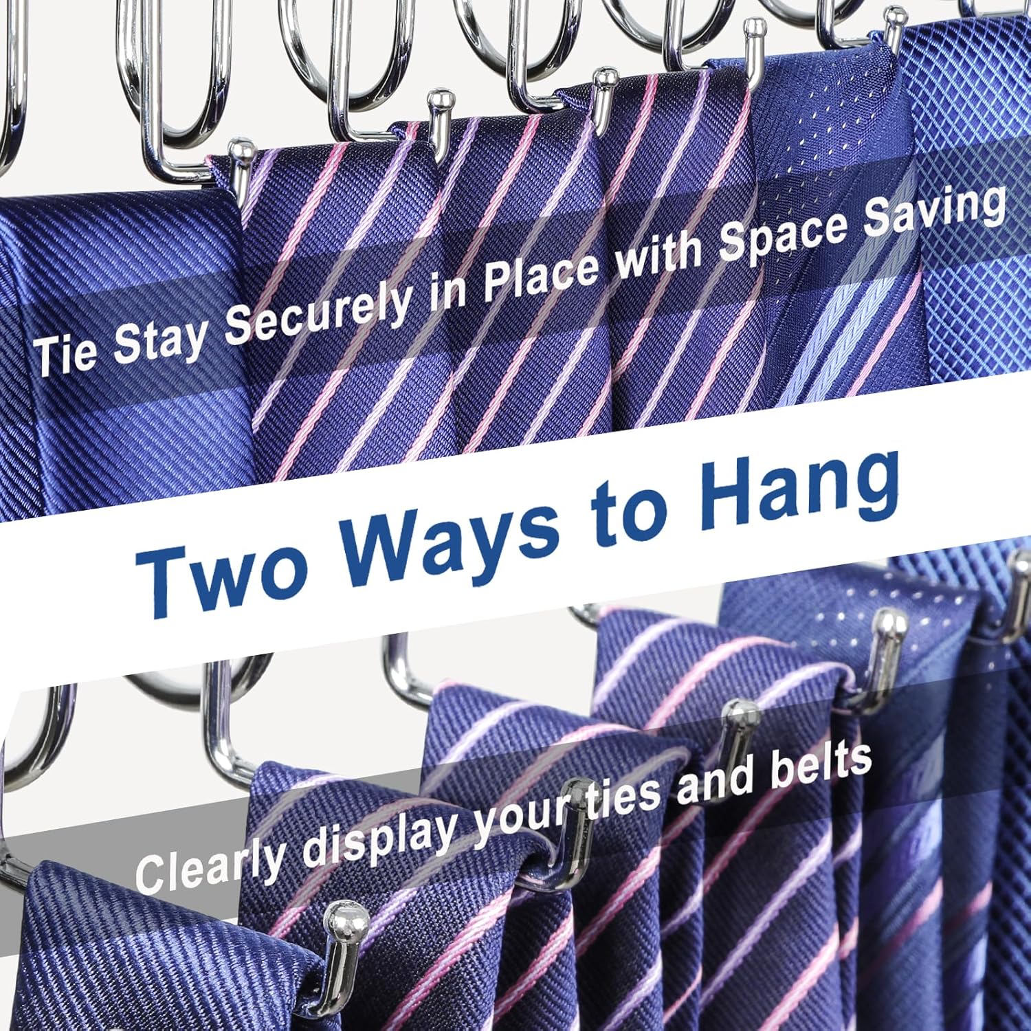 TOPIA HANGER 40 Hooks Belt Tie Hanger Space Saving for Closet, 2 in 1 Belt Ties Racks Max 60 Belts with 60 Ties Capacity, Curved with Flat Hooks for Belts,Ties,Bras,Closet Organizers and Storage CT70A