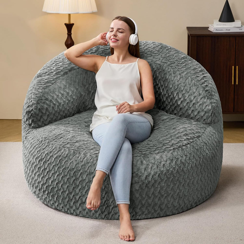 Hobestluk Adult Bean Bag Chair Memory Foam Faux Fur, Chevron Grey, Oversize |...