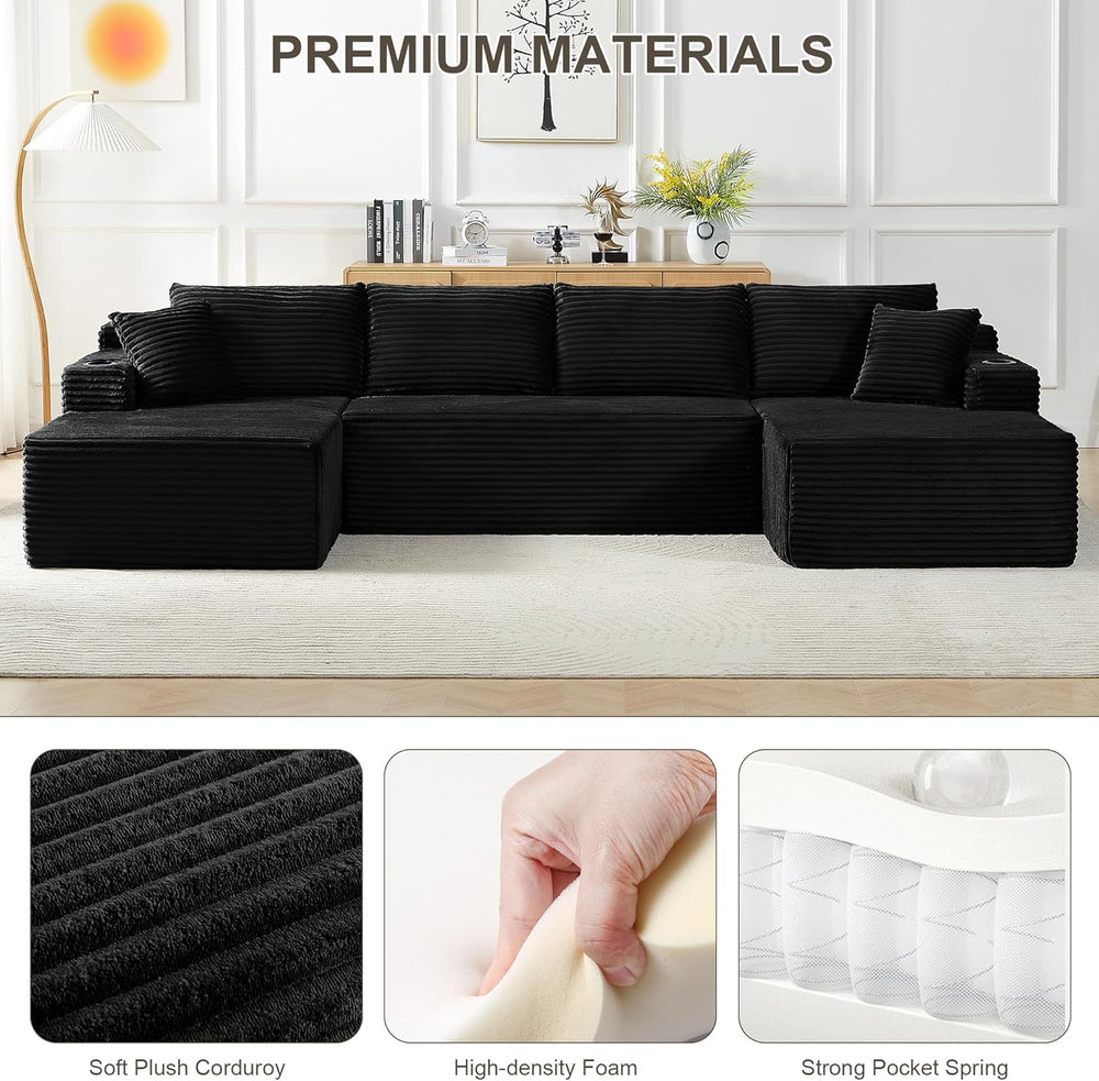Tmsan 133.5" Black Sectional Sofa Couches for Living Room, Oversized U S...