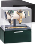 QWATCH Watch Stand Display Case - Acrylic Watch Box for 2 or 4 Watches with Jewelry Valet Tray and Drawer