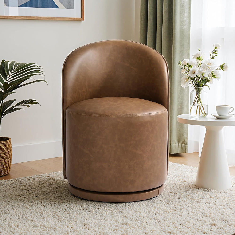 Faux Leather Swivel Barrel Accent Chair, Upholstered Kitchen Dining Room Chai...