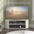Corner TV Stand 43 Inch, Mid Century Corner Entertainment Center with Sliding Tambour Door, Media Console Table with 2 Layers Storage, Fluted TV Stand for Living Room, Bedroom, Off White