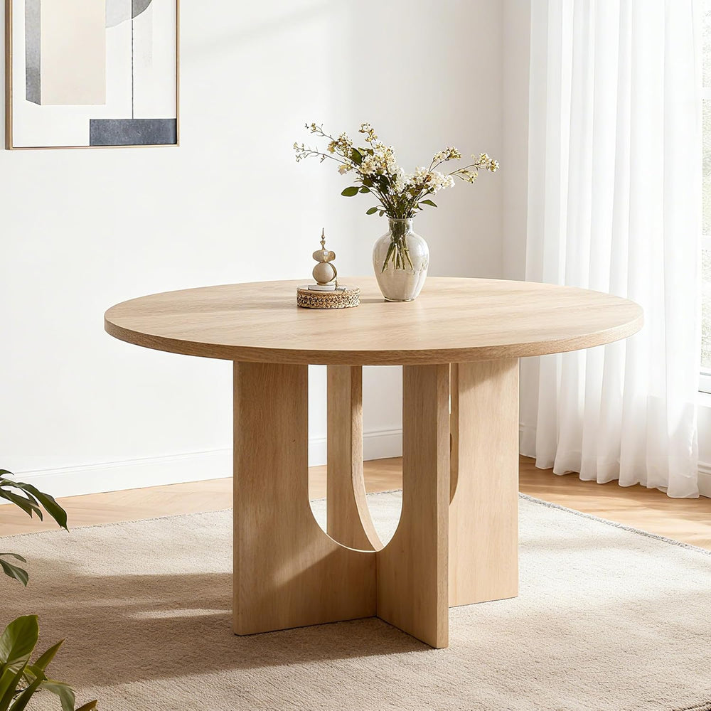 Modern Round Dining Table for 4, Farmhouse 47.3inh Kitchen Table for Dining R...