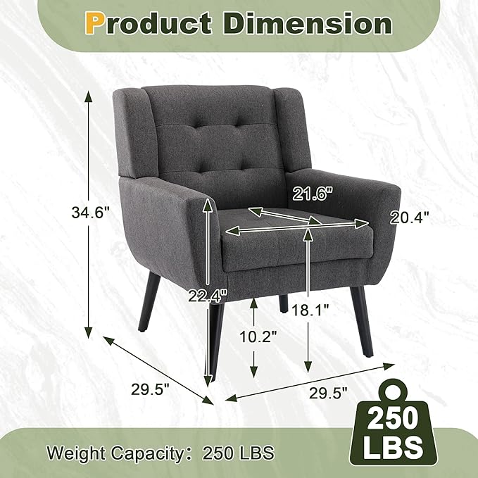 NicBex Modern Accent Chair for Living Room Upholstered Foam Filled Living Room Chairs with Metal Legs Linen Cozy Lounge Armchair for Living Room Bedroom,Dark Grey