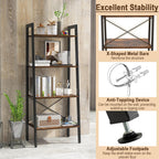 Vintage Ladder Shelf, 4/6 Tiers Wooden Industrial Storage Rack with Adjustable Footpads, Home Office Display Bookshelf Plant Stand for Living Room Bedroom (56 x 32 x 138 cm, Rustic Brown)