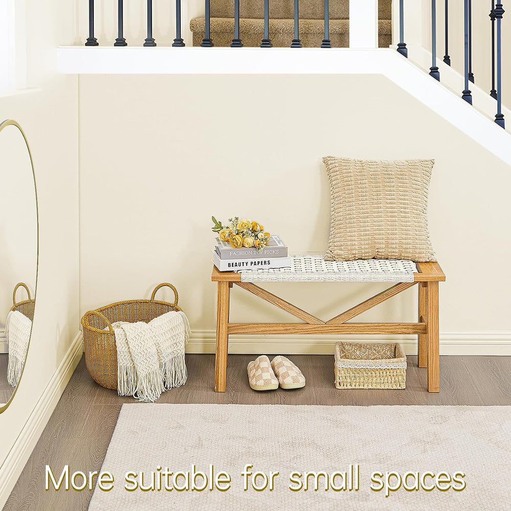 Solid Wood Narrow Bench, 33.46" Woven Bench for Entryway and Hallway, En...