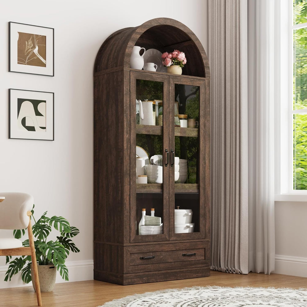 75" Tall Arched Kitchen Pantry Cabinet w Load-Bearing Steel Pipe,Modern ...