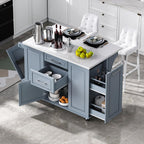 Merax 50.7" Kitchen Island with Storage Tilt Trash Can Cabinet and Pull Out Cabinet Organizer, Rolling Kitchen Island on 5 Wheels with Drop Leaf, 2 Drawers, 1Door for Dining Room, Grey+Blue