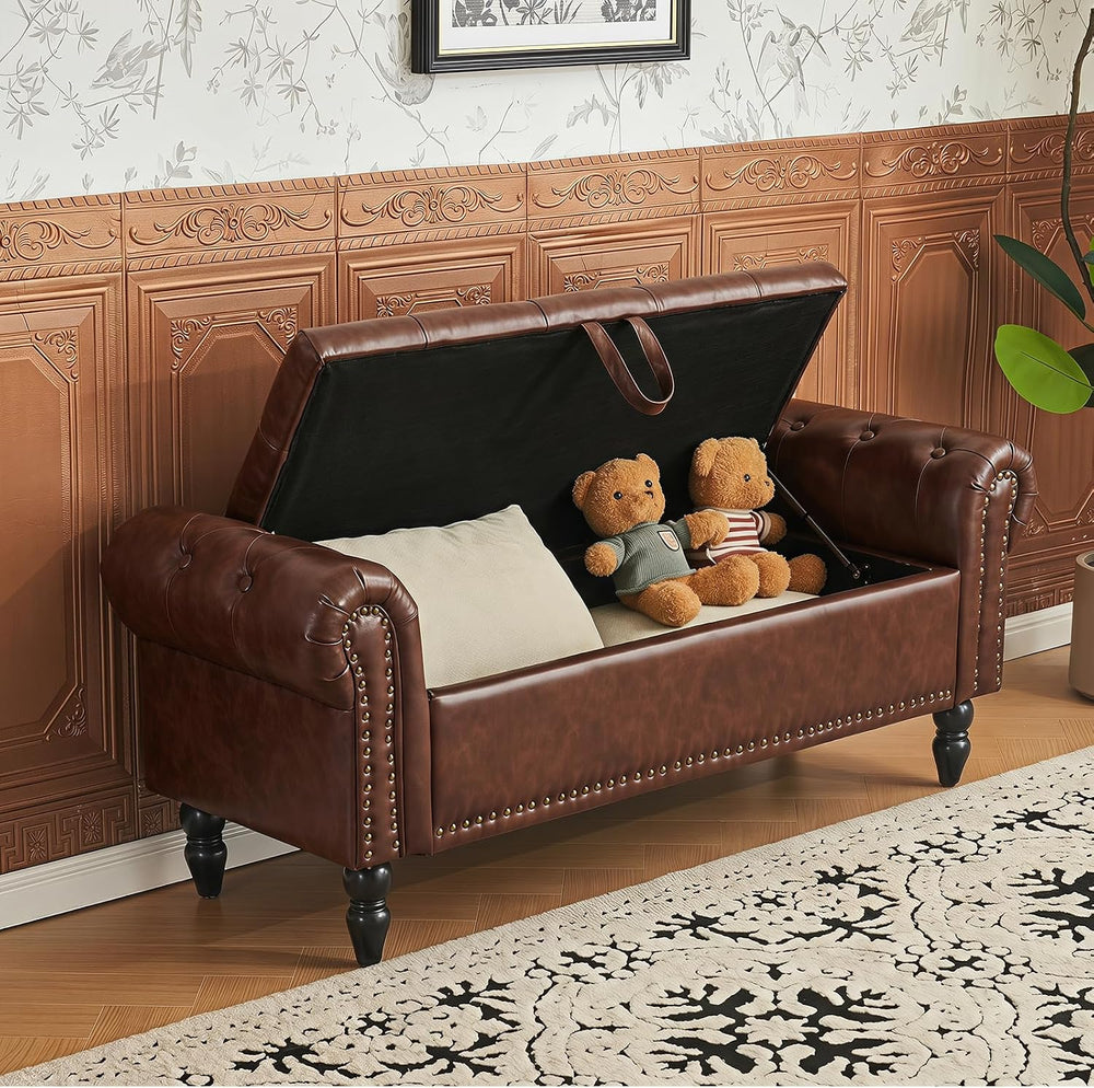 Furniliving 51” End of Bed Storage Bench, Bedroom Bench with Button-Tufted, U...